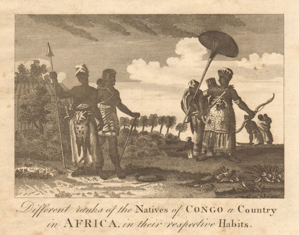 Different ranks of the natives of Congo, Africa. BANKES 1789 old antique print